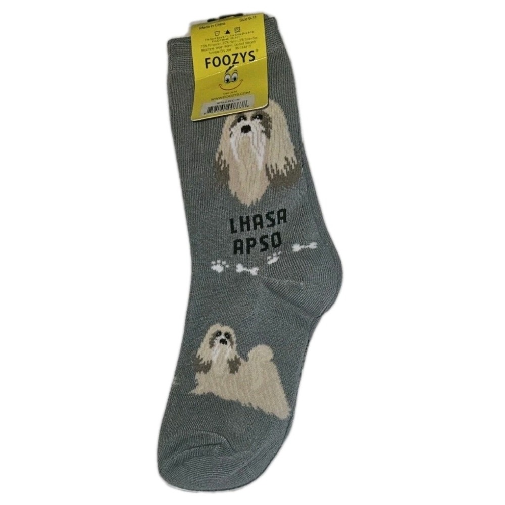 NWT Foozys Canine Collection Lhasa Apso Socks Size 9-11 Gray Cute! - Picture 2 of 2